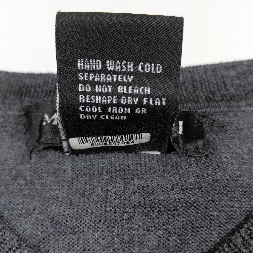 Marco Fiori Mens‎ Large Charcoal Grey Argyle V Neck Merino Wool Sweater - Picture 6 of 9
